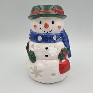 New Yankee Candle Ceramic Holiday Snowman Tea Light Holder Christmas‎ Decor